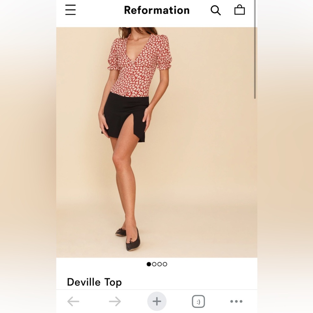 Reformation Deville Top in Blue & White. Size 6.